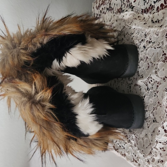 Naughtyangel Women Winter Snow Ankle Boots Low Heels Faux Fox Rabbit Fur Size 7 - Picture 4 of 4